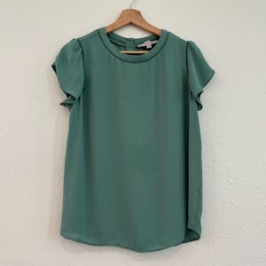 LOFT Sage Green Ruffle Sleeve Blouse | Size Small